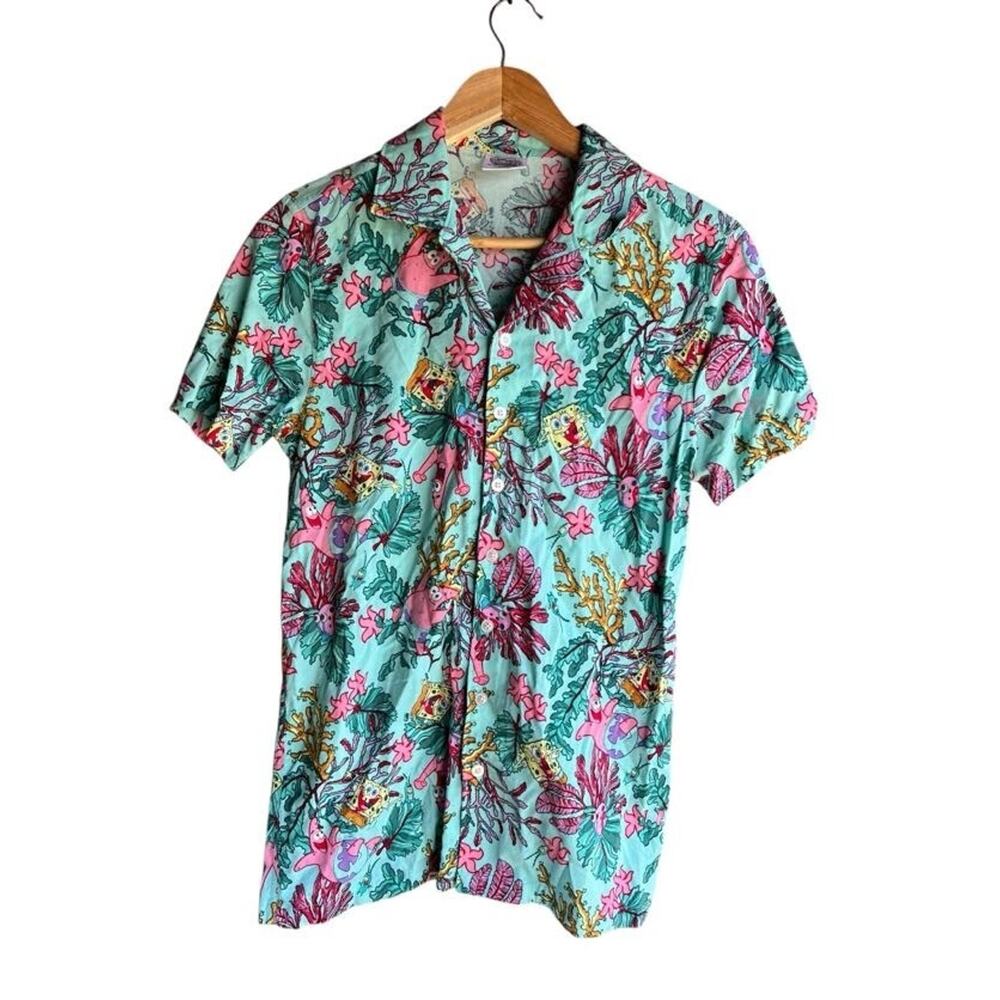 Spongebob Squarepants Men's Shirt Hawaiian Summer Beach Floral Print Size XS